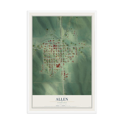 Map of Allen, Nebraska, 12 x 18 inch print in a white wood frame