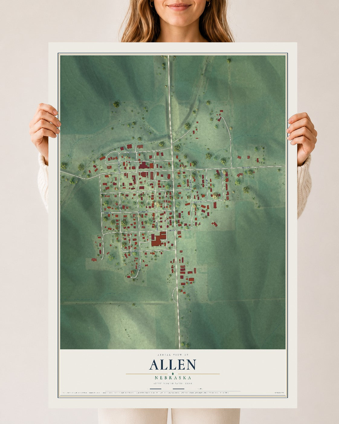 Map of Allen, Nebraska, 24 x 36 inch unframed archival matte print