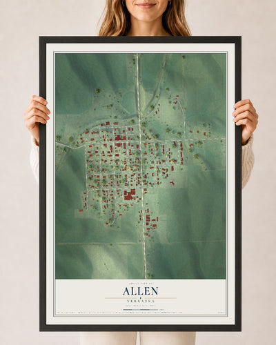 Map of Allen, Nebraska, 24 x 36 inch print in a black wood frame