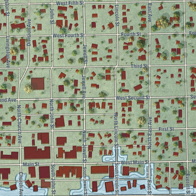 Close-up of the map of Alma, Nebraska print showing street and building detail