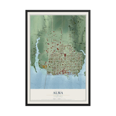Map of Alma, Nebraska, 12 x 18 inch print in a black wood frame