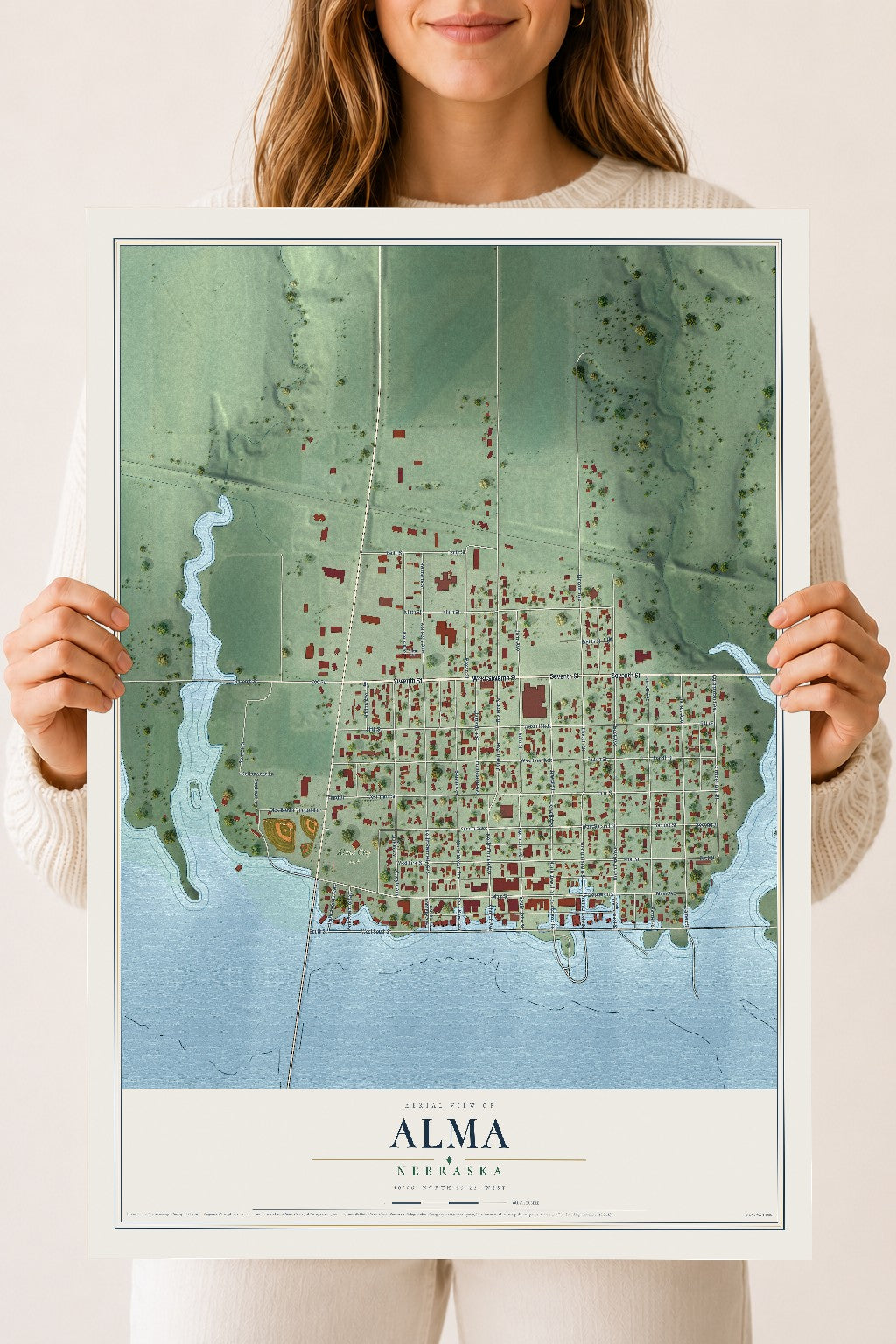 Map of Alma, Nebraska, 18 x 24 inch unframed archival matte print