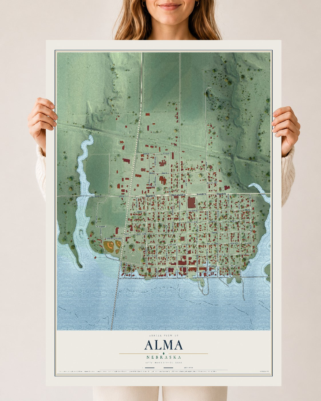 Map of Alma, Nebraska, 24 x 36 inch unframed archival matte print