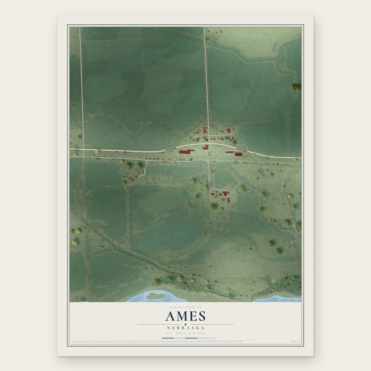 Ames, Nebraska map print, the full design