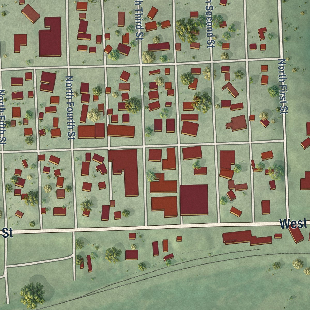 Second close-up of the map of Arlington, Nebraska print showing more streets and buildings