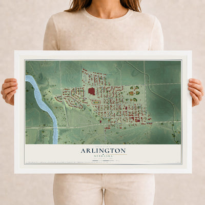 Map of Arlington, Nebraska, 12 x 18 inch print in a white wood frame