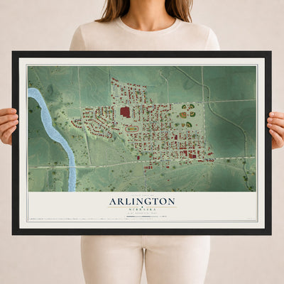 Map of Arlington, Nebraska, 18 x 24 inch print in a black wood frame