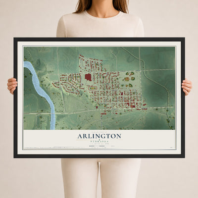 Map of Arlington, Nebraska, 24 x 36 inch print in a black wood frame