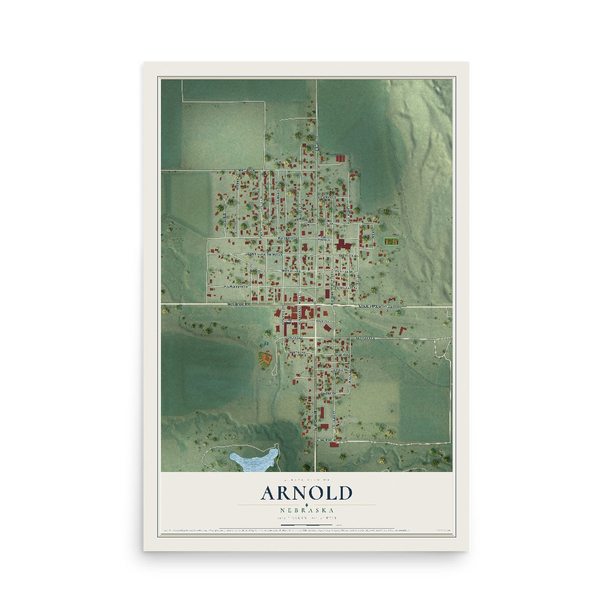 Map of Arnold, Nebraska, 12 x 18 inch unframed archival matte print