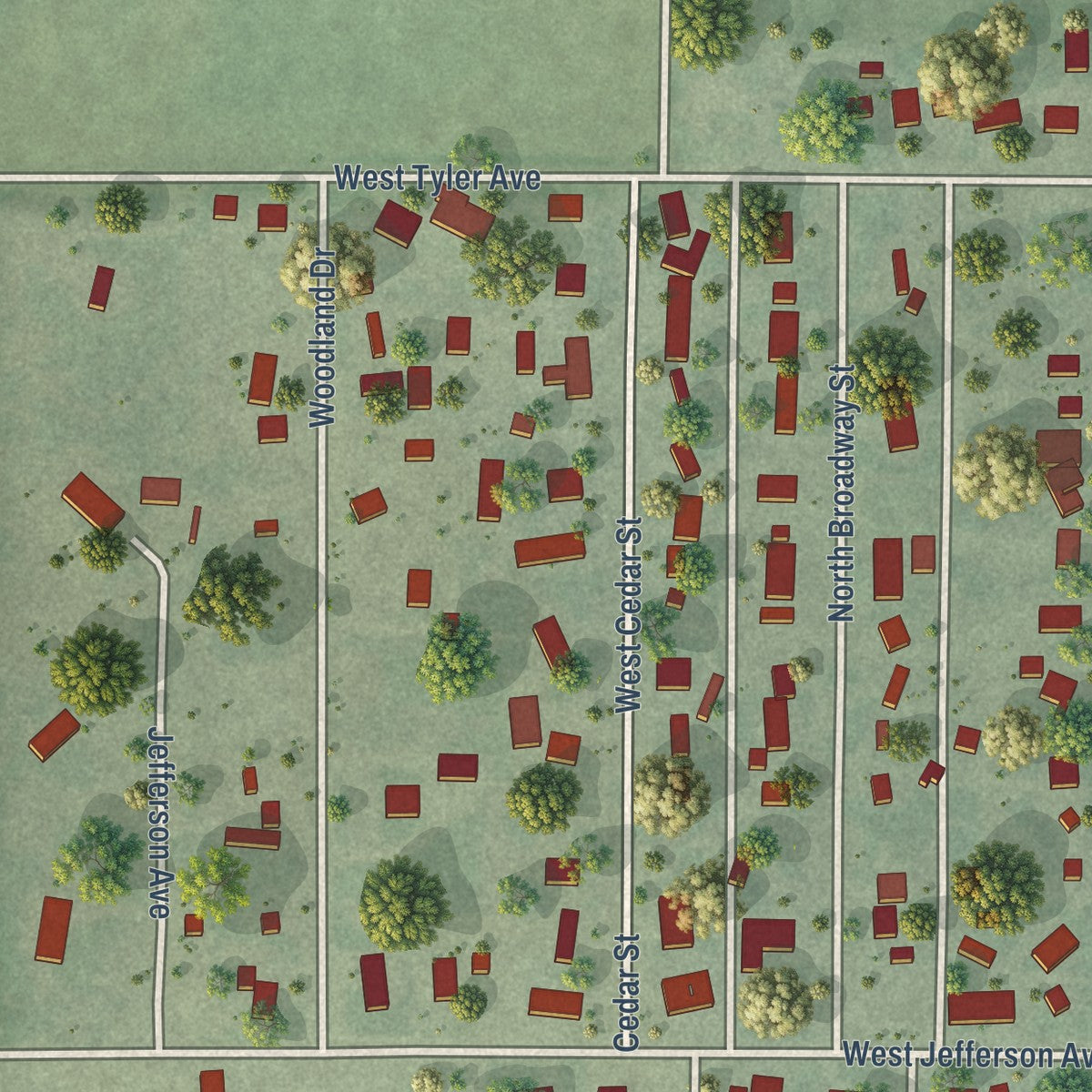 Second close-up of the map of Arnold, Nebraska print showing more streets and buildings