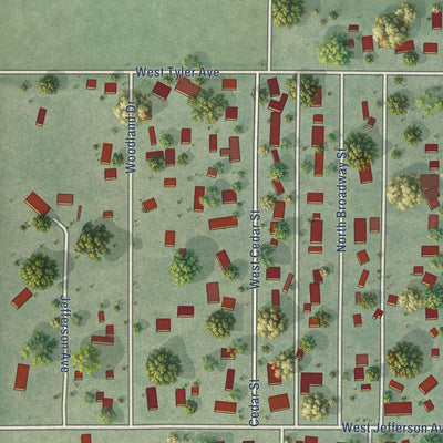 Second close-up of the map of Arnold, Nebraska print showing more streets and buildings