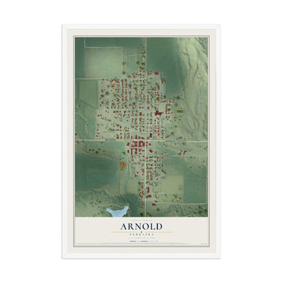 Map of Arnold, Nebraska, 12 x 18 inch print in a white wood frame