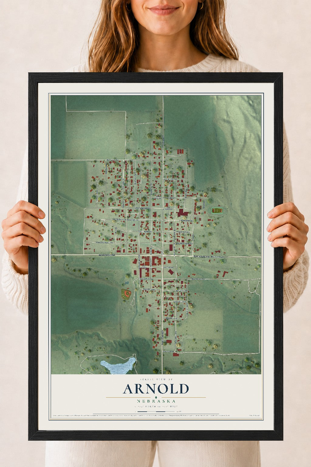 Map of Arnold, Nebraska, 18 x 24 inch print in a black wood frame