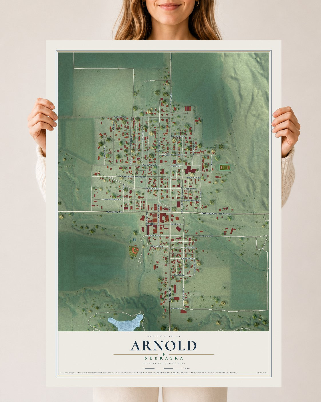 Map of Arnold, Nebraska, 24 x 36 inch unframed archival matte print
