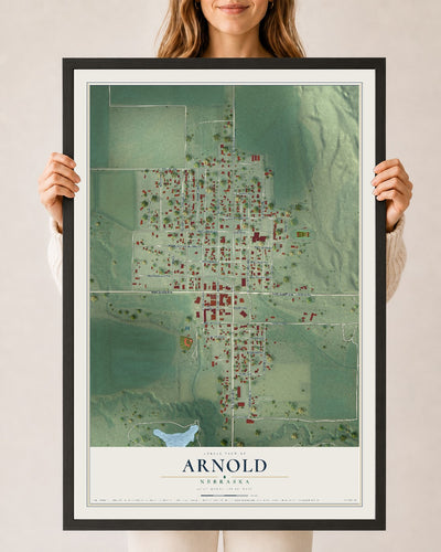 Map of Arnold, Nebraska, 24 x 36 inch print in a black wood frame