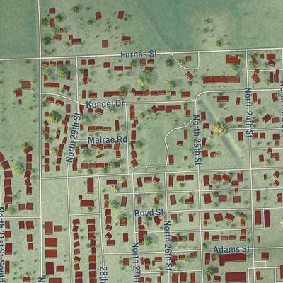 Second close-up of the map of Ashland, Nebraska print showing more streets and buildings
