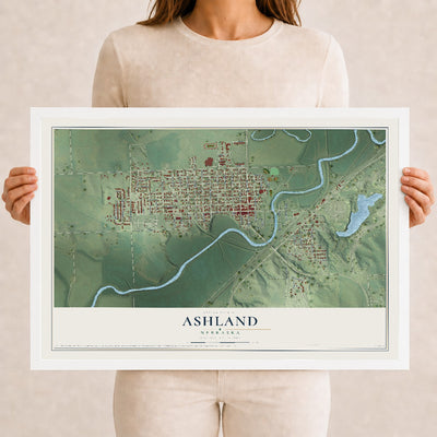Map of Ashland, Nebraska, 12 x 18 inch print in a white wood frame