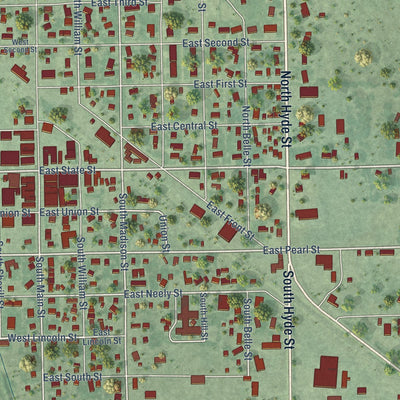 Close-up of the map of Atkinson, Nebraska print showing street and building detail