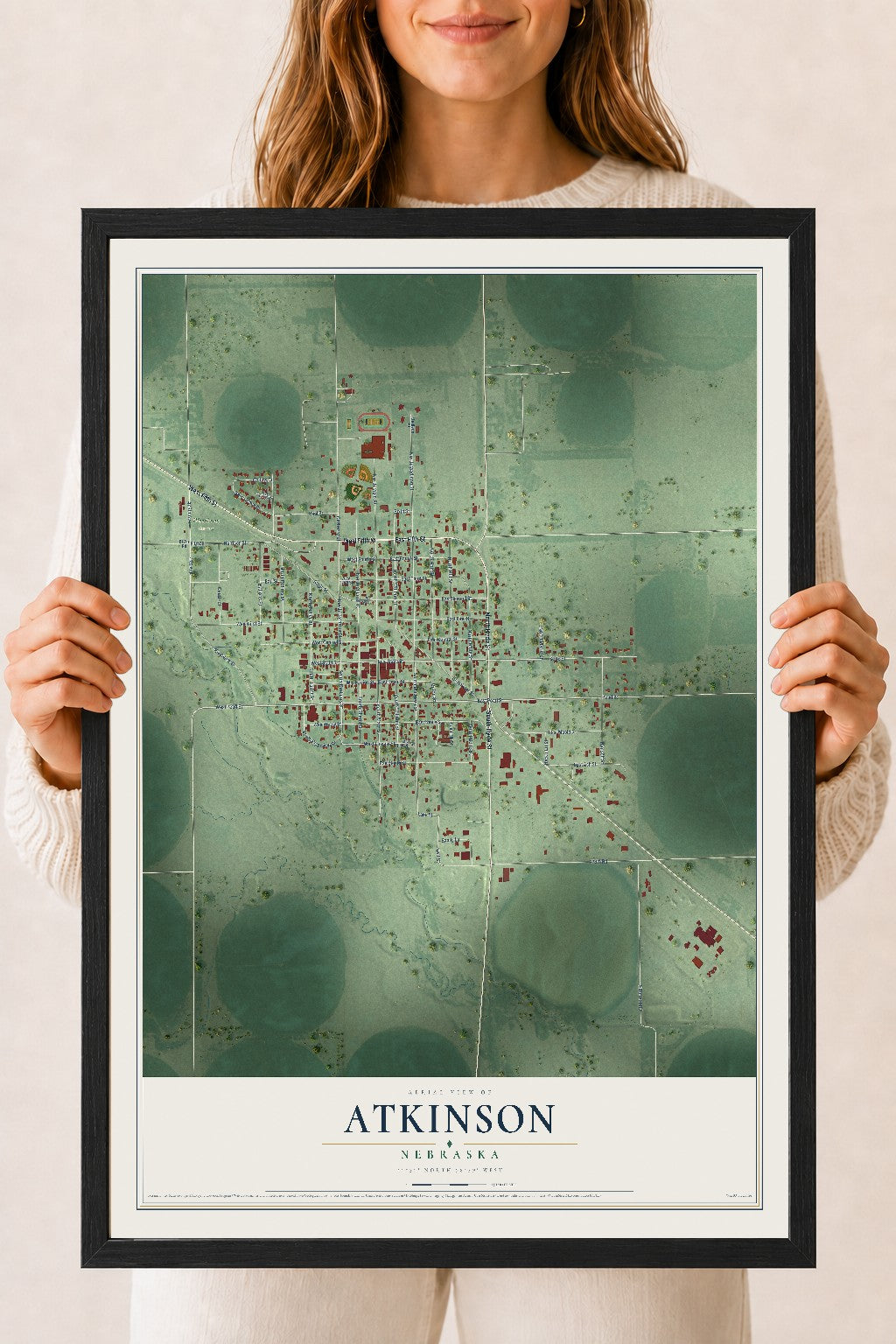 Map of Atkinson, Nebraska, 18 x 24 inch print in a black wood frame