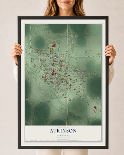 Map of Atkinson, Nebraska, 24 x 36 inch print in a black wood frame