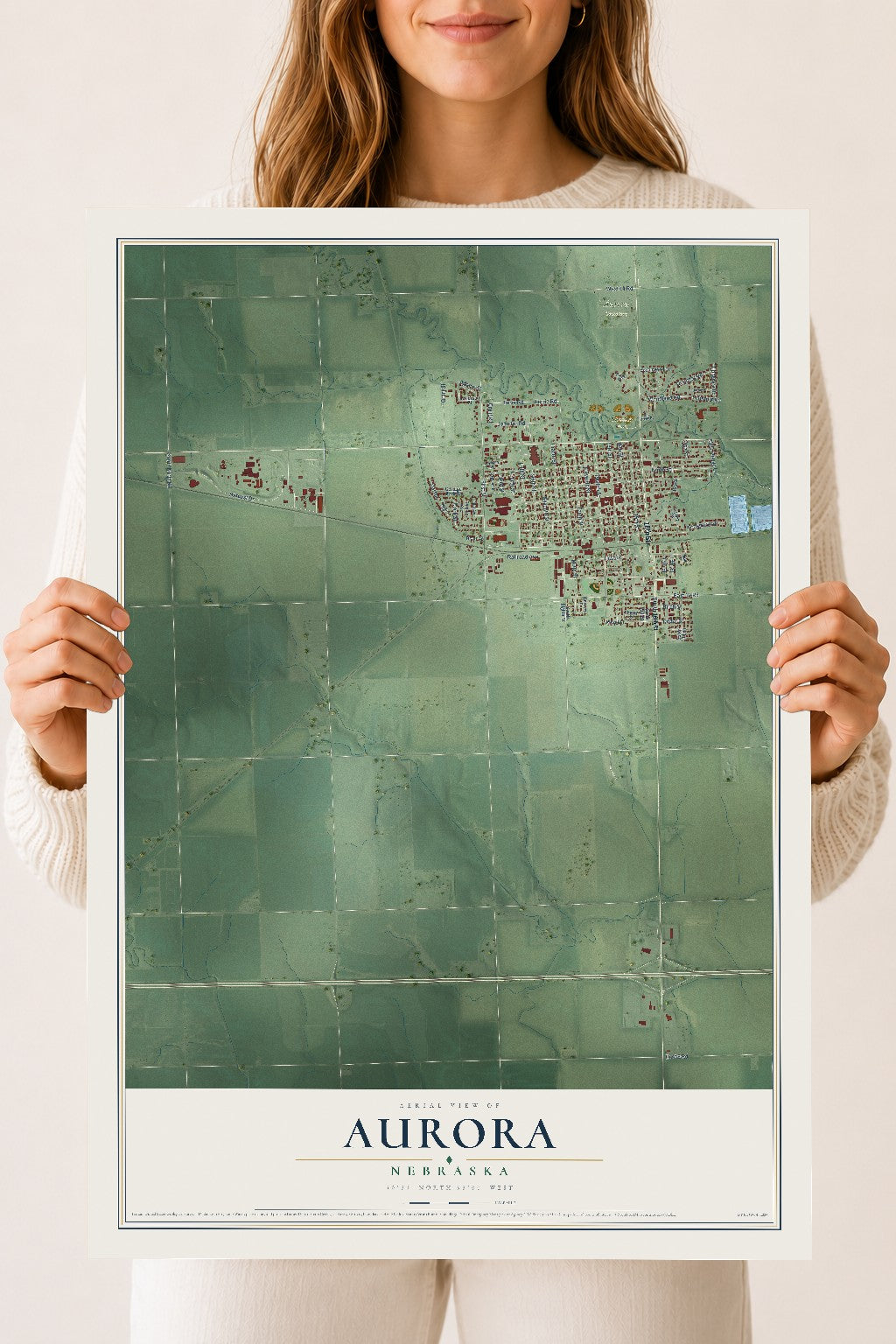 Map of Aurora, Nebraska, 18 x 24 inch unframed archival matte print