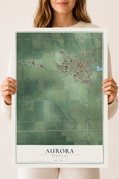 Map of Aurora, Nebraska, 18 x 24 inch unframed archival matte print