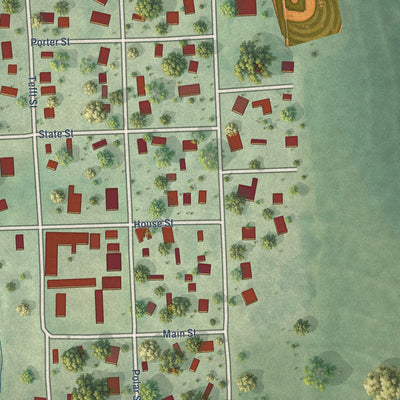 Close-up of the map of Avoca, Nebraska print showing street and building detail