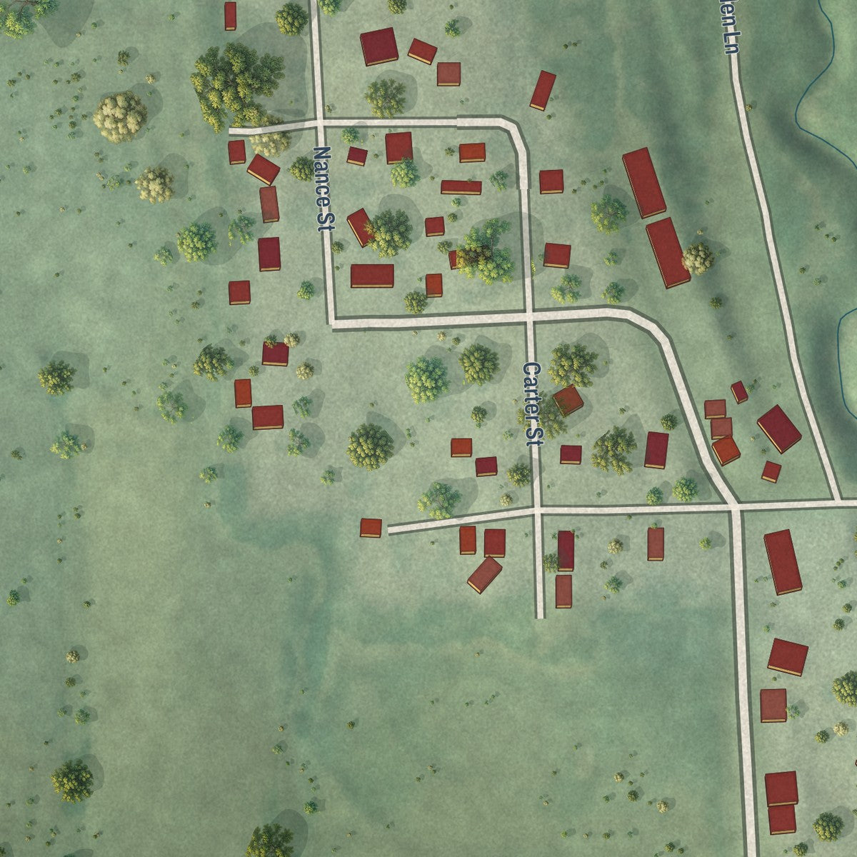 Second close-up of the map of Avoca, Nebraska print showing more streets and buildings