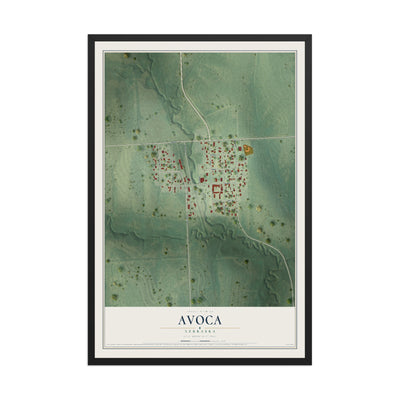 Map of Avoca, Nebraska, 12 x 18 inch print in a black wood frame