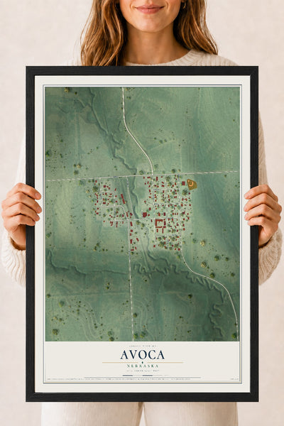 Map of Avoca, Nebraska, 18 x 24 inch print in a black wood frame