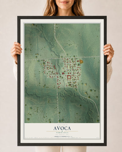Map of Avoca, Nebraska, 24 x 36 inch print in a black wood frame