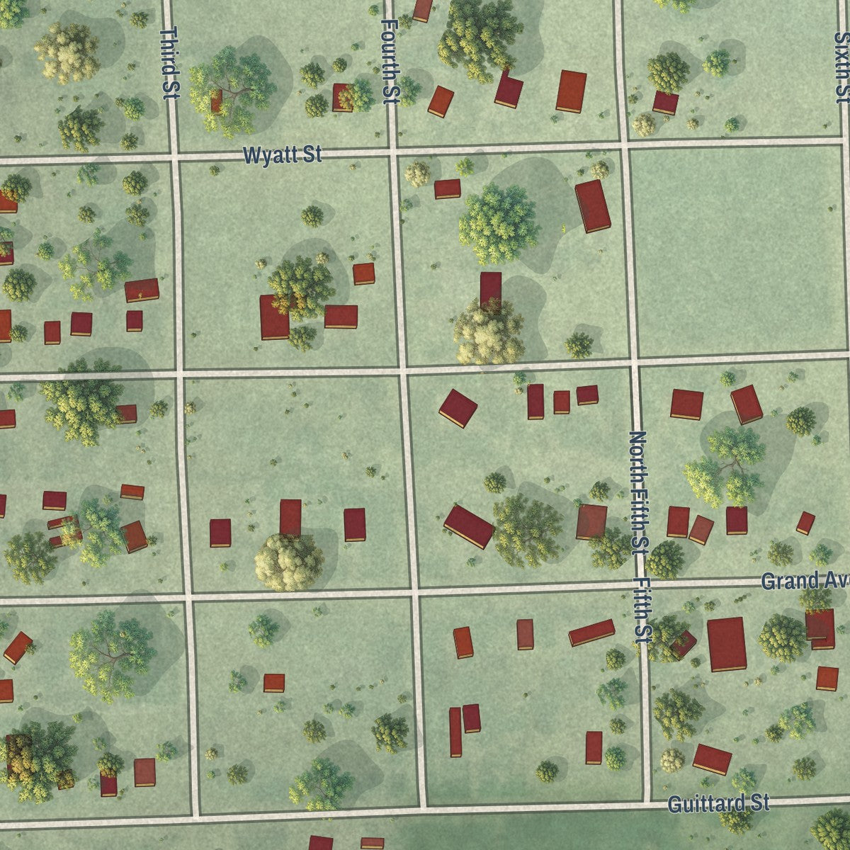 Close-up of the map of Barneston, Nebraska print showing street and building detail
