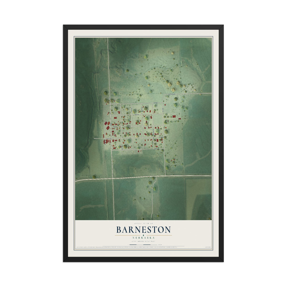 Map of Barneston, Nebraska, 12 x 18 inch print in a black wood frame