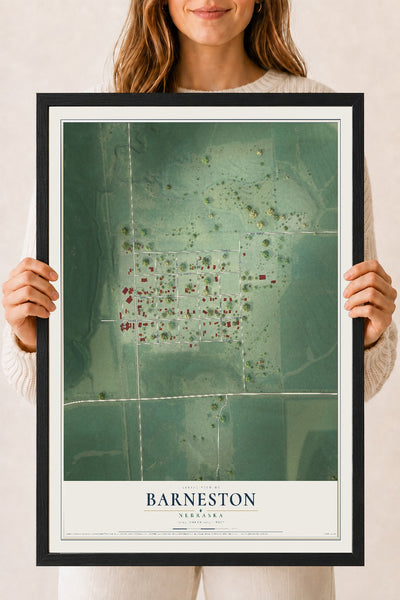 Map of Barneston, Nebraska, 18 x 24 inch print in a black wood frame