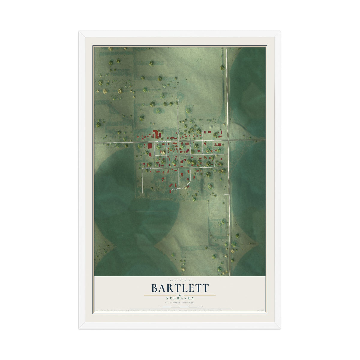 Map of Bartlett, Nebraska, 12 x 18 inch print in a white wood frame