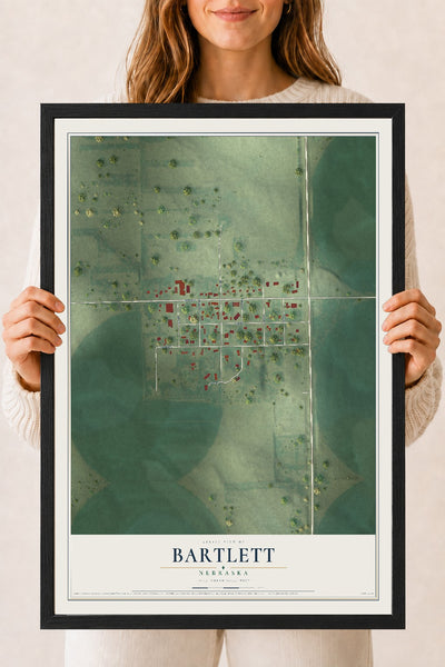 Map of Bartlett, Nebraska, 18 x 24 inch print in a black wood frame