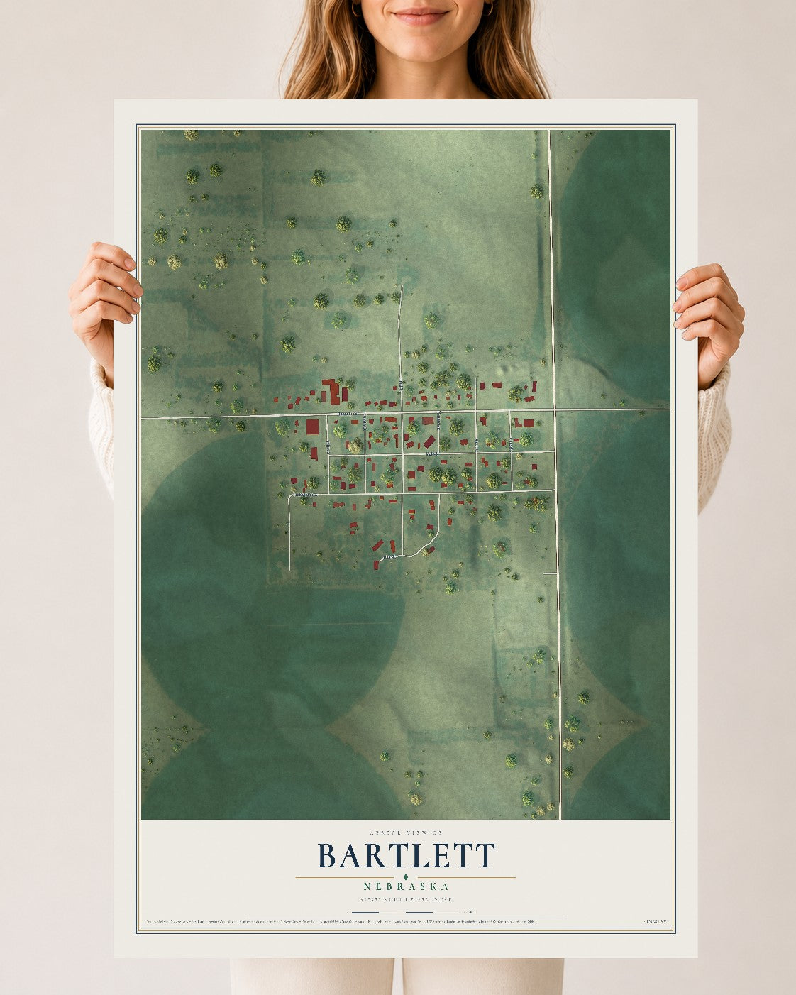 Map of Bartlett, Nebraska, 24 x 36 inch unframed archival matte print