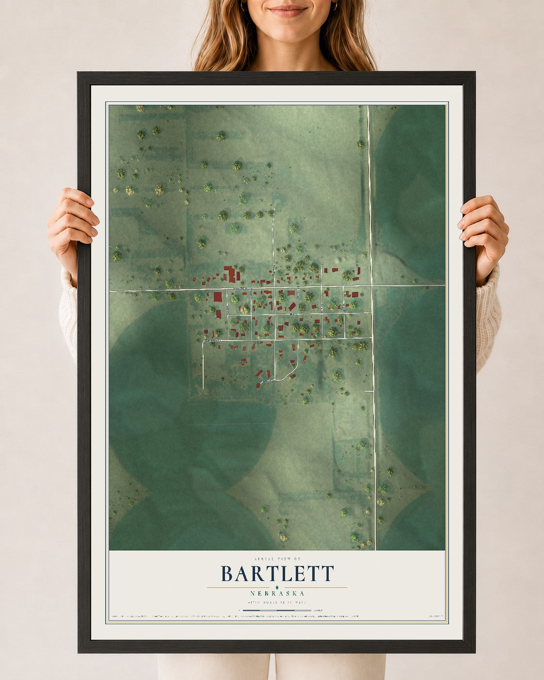 Map of Bartlett, Nebraska, 24 x 36 inch print in a black wood frame