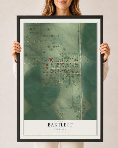 Map of Bartlett, Nebraska, 24 x 36 inch print in a black wood frame