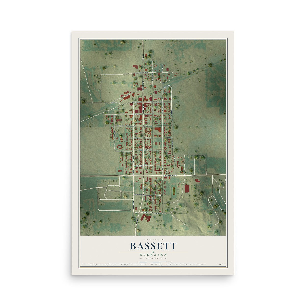 Map of Bassett, Nebraska, 12 x 18 inch unframed archival matte print