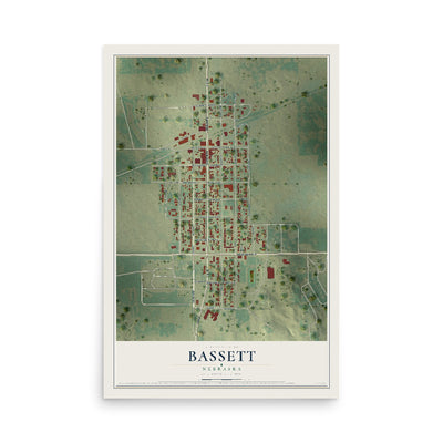 Map of Bassett, Nebraska, 12 x 18 inch unframed archival matte print