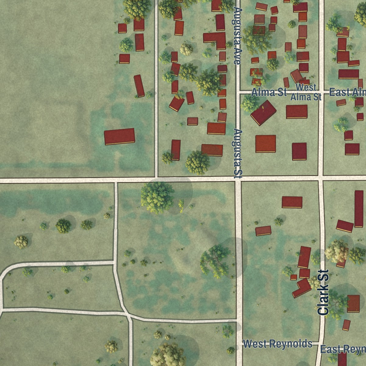 Second close-up of the map of Bassett, Nebraska print showing more streets and buildings