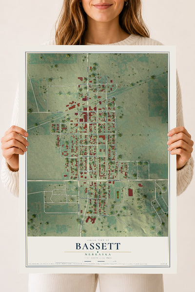 Map of Bassett, Nebraska, 18 x 24 inch unframed archival matte print