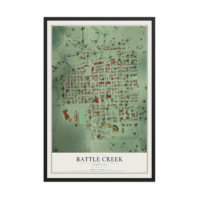 Map of Battle Creek, Nebraska, 12 x 18 inch print in a black wood frame