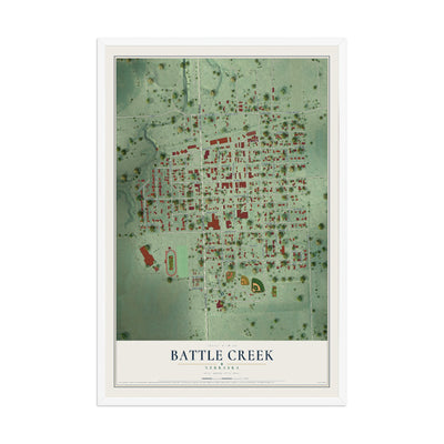 Map of Battle Creek, Nebraska, 12 x 18 inch print in a white wood frame