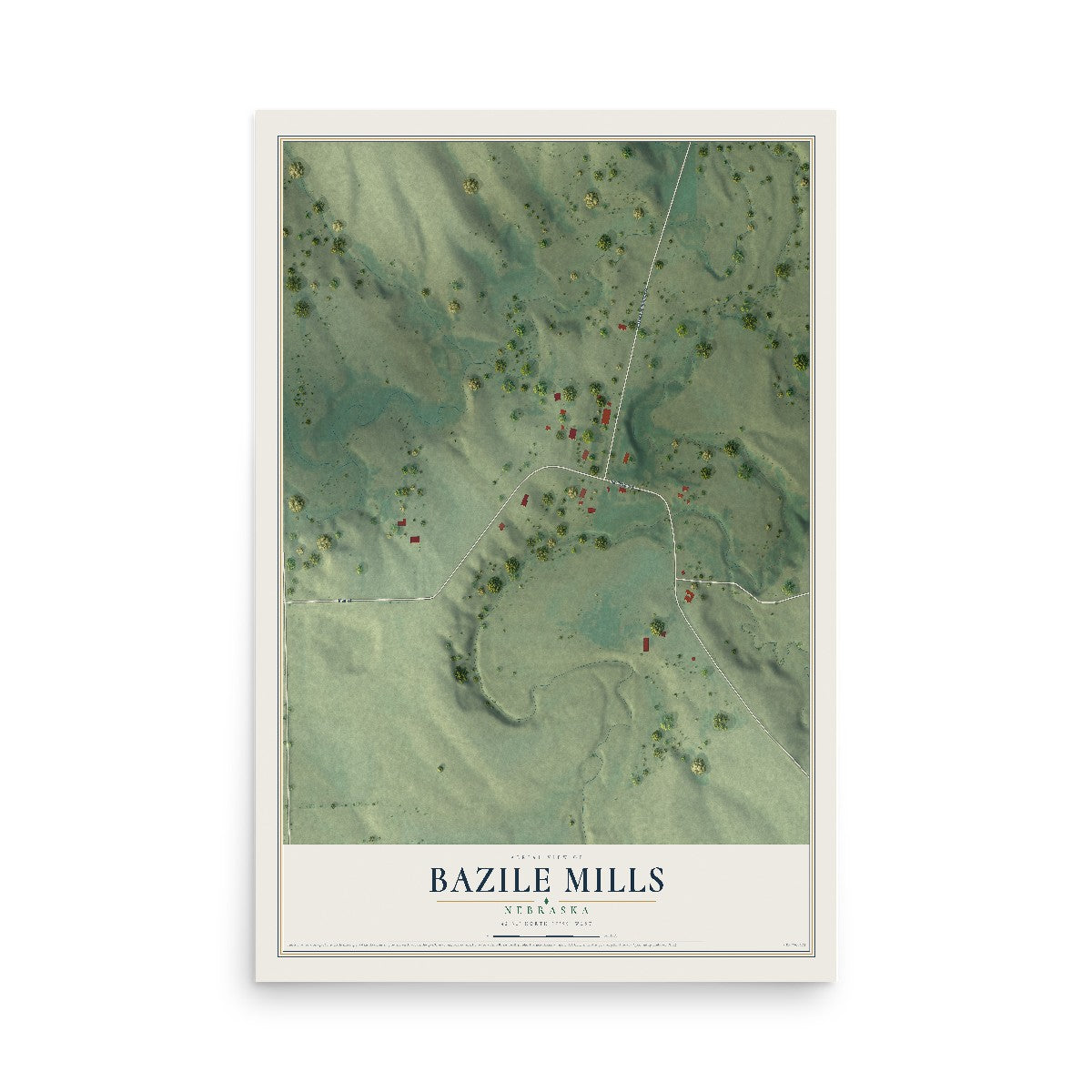 Map of Bazile Mills, Nebraska, 12 x 18 inch unframed archival matte print