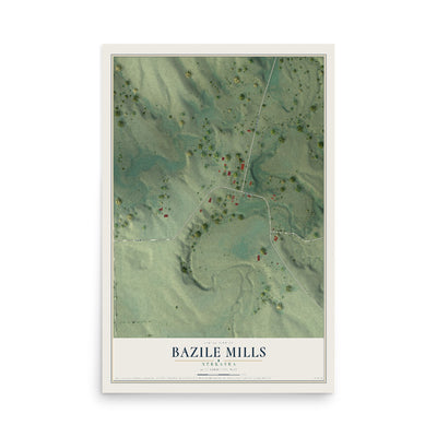 Map of Bazile Mills, Nebraska, 12 x 18 inch unframed archival matte print