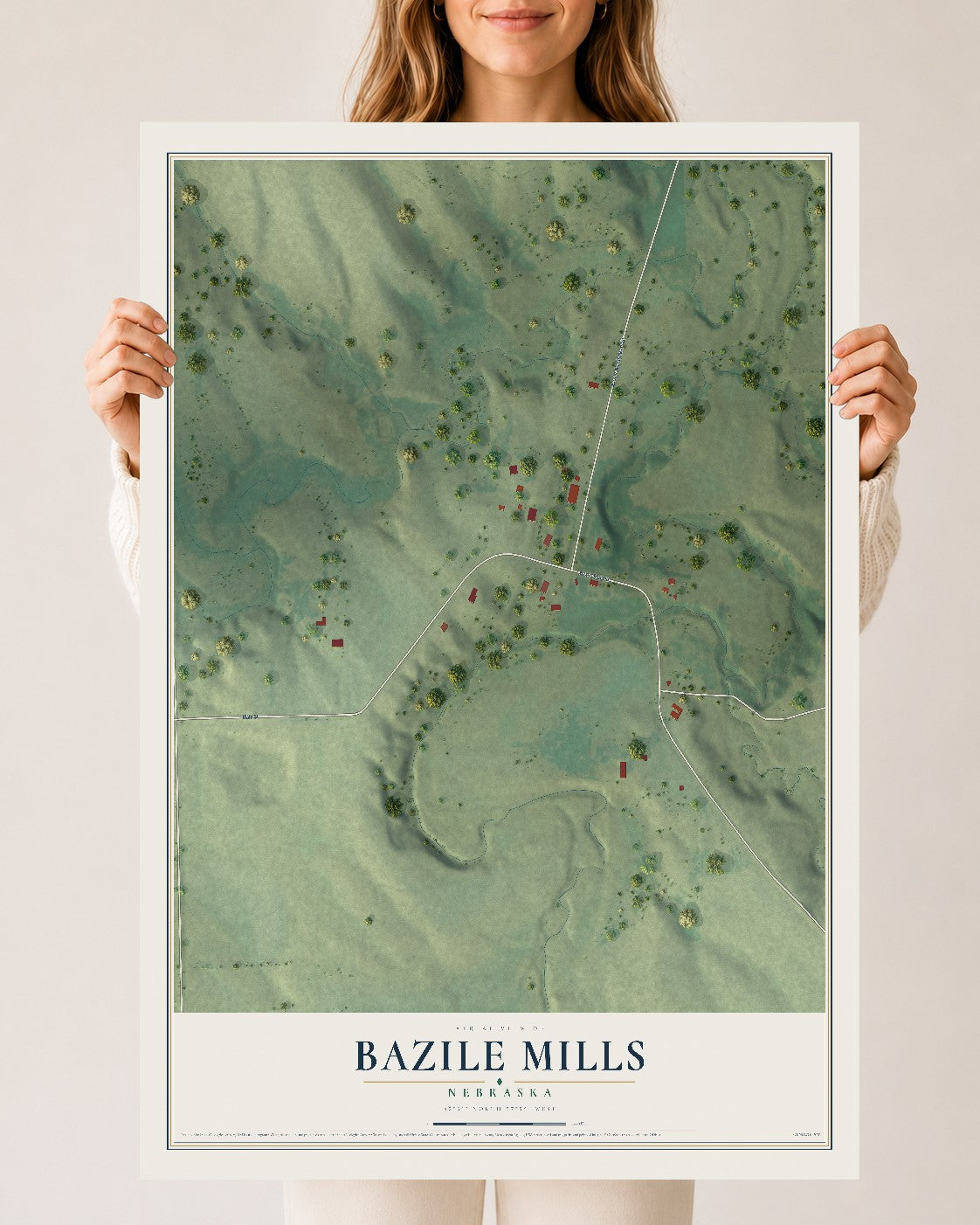 Map of Bazile Mills, Nebraska, 24 x 36 inch unframed archival matte print