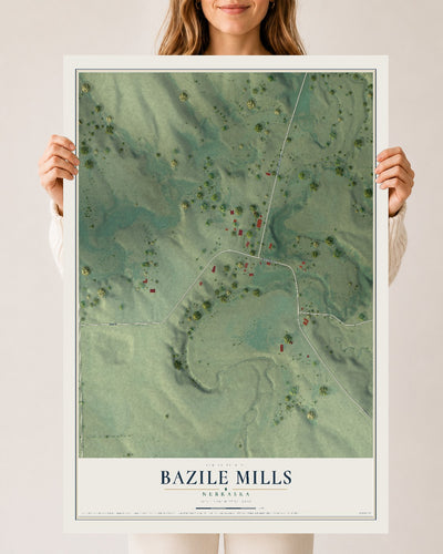 Map of Bazile Mills, Nebraska, 24 x 36 inch unframed archival matte print