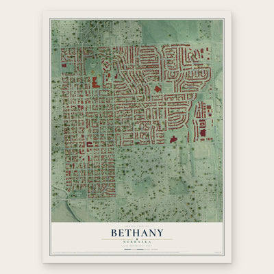 Bethany, Nebraska map print, the full design
